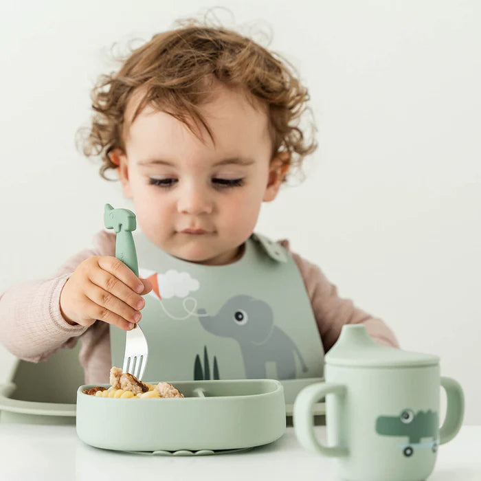Sterke zuignap onder het Done By Deer Stick&Stay Kommetje Playground Green, bij De Gele Flamingo.