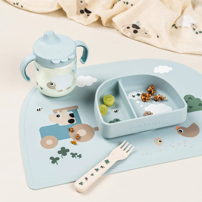 Done By Deer Stick&Stay Kommetje met Vakjes Tiny Farm Blue in blauw, De Gele Flamingo.