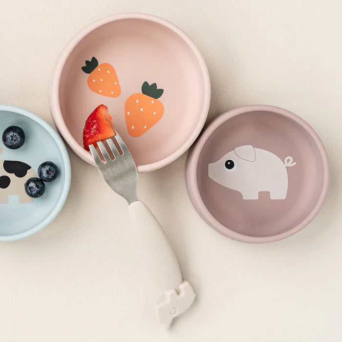 Done By Deer Silicone Kom Set 2st Pigee Powder in twee formaten, bij De Gele Flamingo.