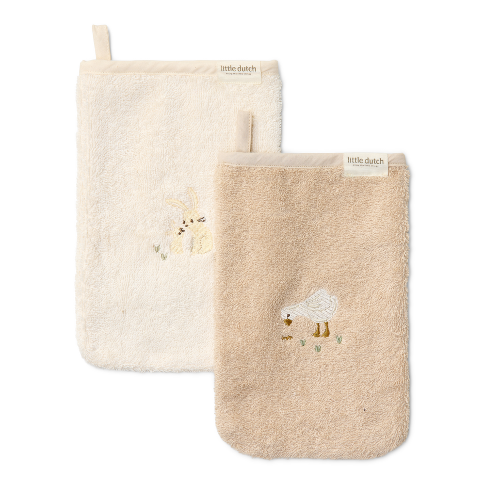 Little Dutch Washandjes Set Geborduurd Baby Bunny | Wit