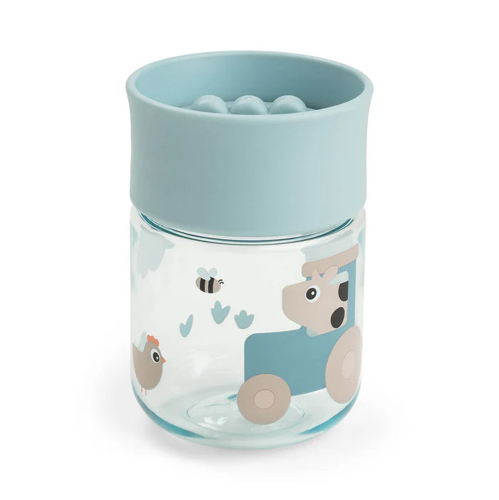 Done By Deer leerbeker 360° in Tiny Farm Blue met lekvrij ontwerp, te koop bij De Gele Flamingo