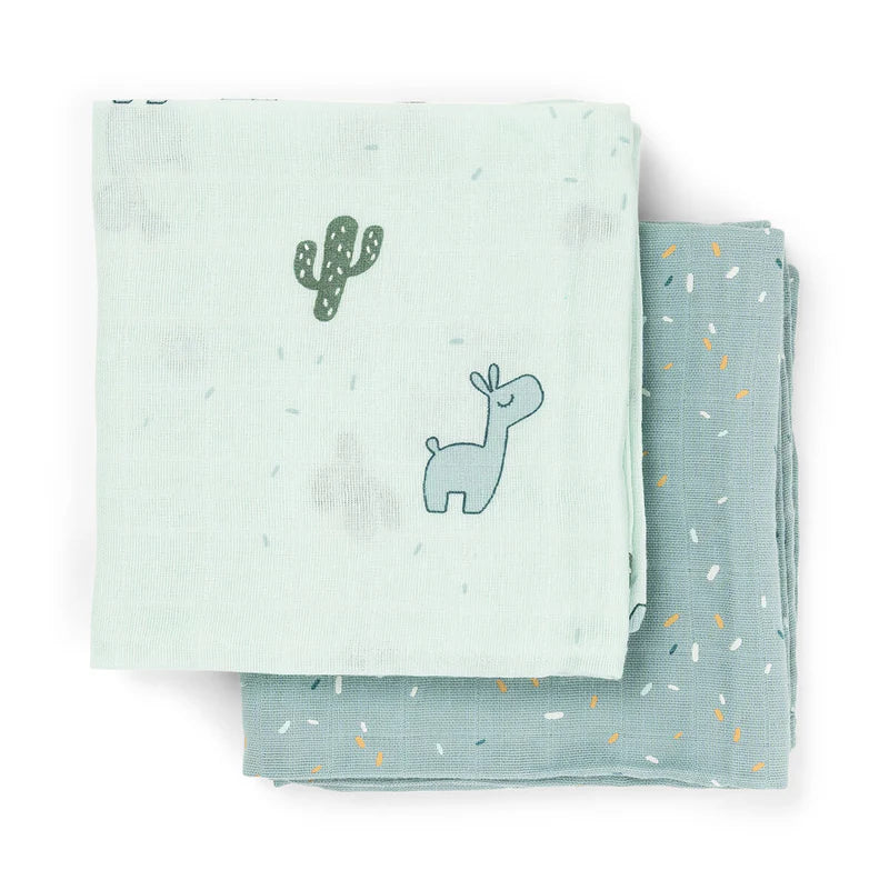 Done By Deer hydrofiele doeken Lalee Blue, set van 2 doeken van 65x65 cm, verkrijgbaar bij De Gele Flamingo.