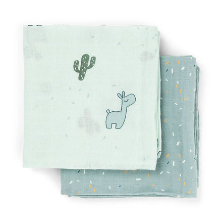 Done By Deer hydrofiele doeken Lalee Blue, set van 2 doeken van 65x65 cm, verkrijgbaar bij De Gele Flamingo.