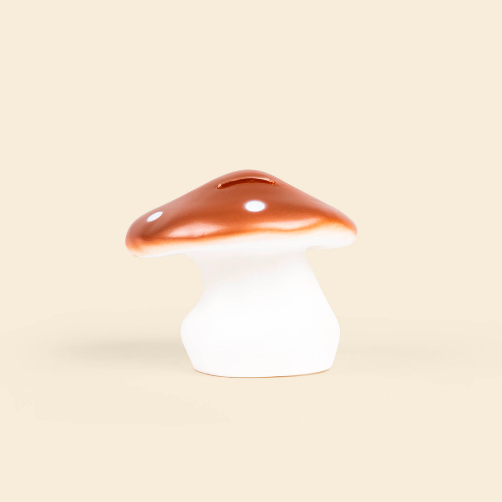 Spaarpot paddenstoel Copper van Egmont Toys met gleuf voor muntjes en briefjes, De Gele Flamingo.