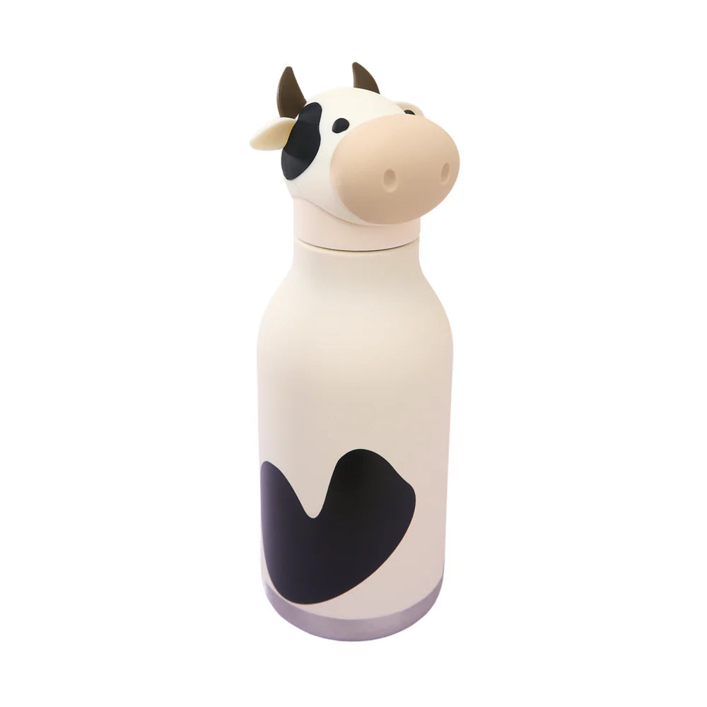 Asobu Bestie Bottle 460 ml in Cow met handige siliconen handgreep, te koop bij De Gele Flamingo.