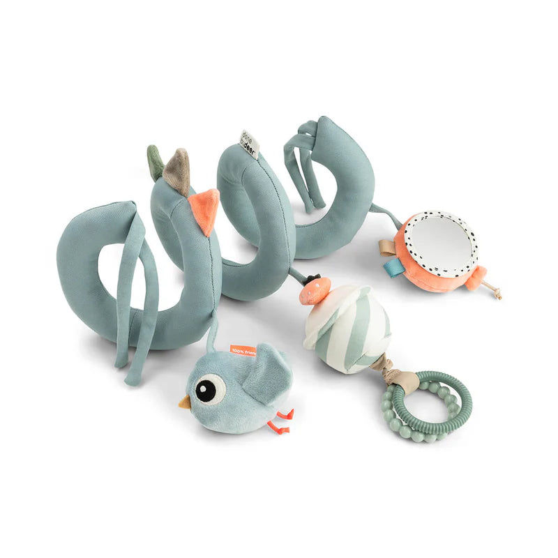 Done By Deer Activity Spiraal Celebration Blue voor box of kinderwagen, verkrijgbaar bij De Gele Flamingo.