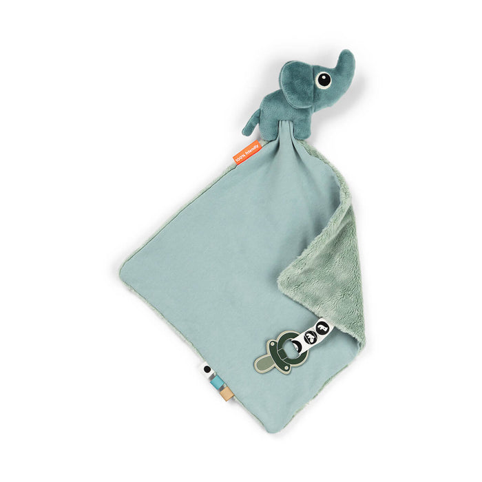 Done By Deer knuffeldoekje Elphee Blue houdt de fopspeen binnen handbereik, via De Gele Flamingo