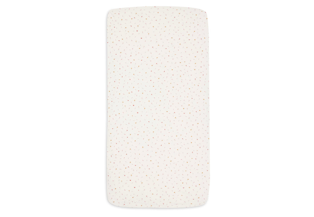 Jollein Hoeslaken 60x120cm Pretty Picnic Flower Drops met speelse print voor het ledikant, De Gele Flamingo.