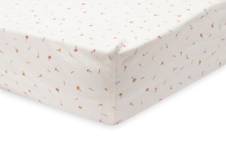 Jollein Hoeslaken 60x120cm Pretty Picnic Flower Drops van zacht ademend jersey, De Gele Flamingo.