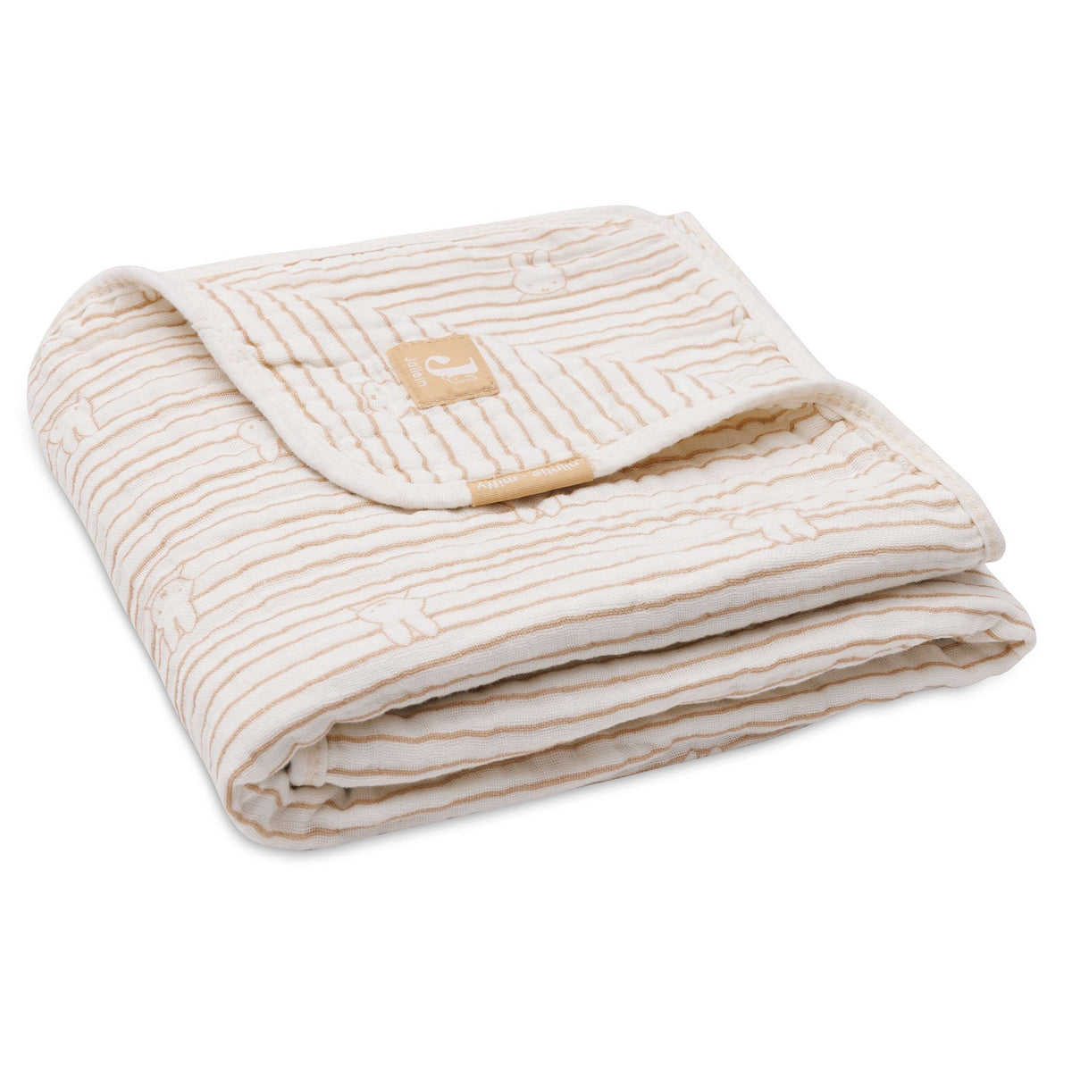 * Jollein Deken Hydrofiel Wieg 75x100cm | Miffy Stripe Biscuit