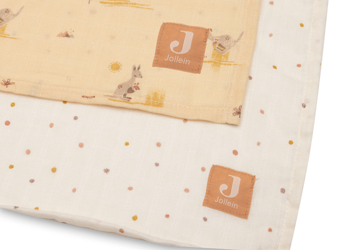 Jollein hydrofiele monddoekjes 31x31cm Kangaroots van 100% katoen, bij De Gele Flamingo