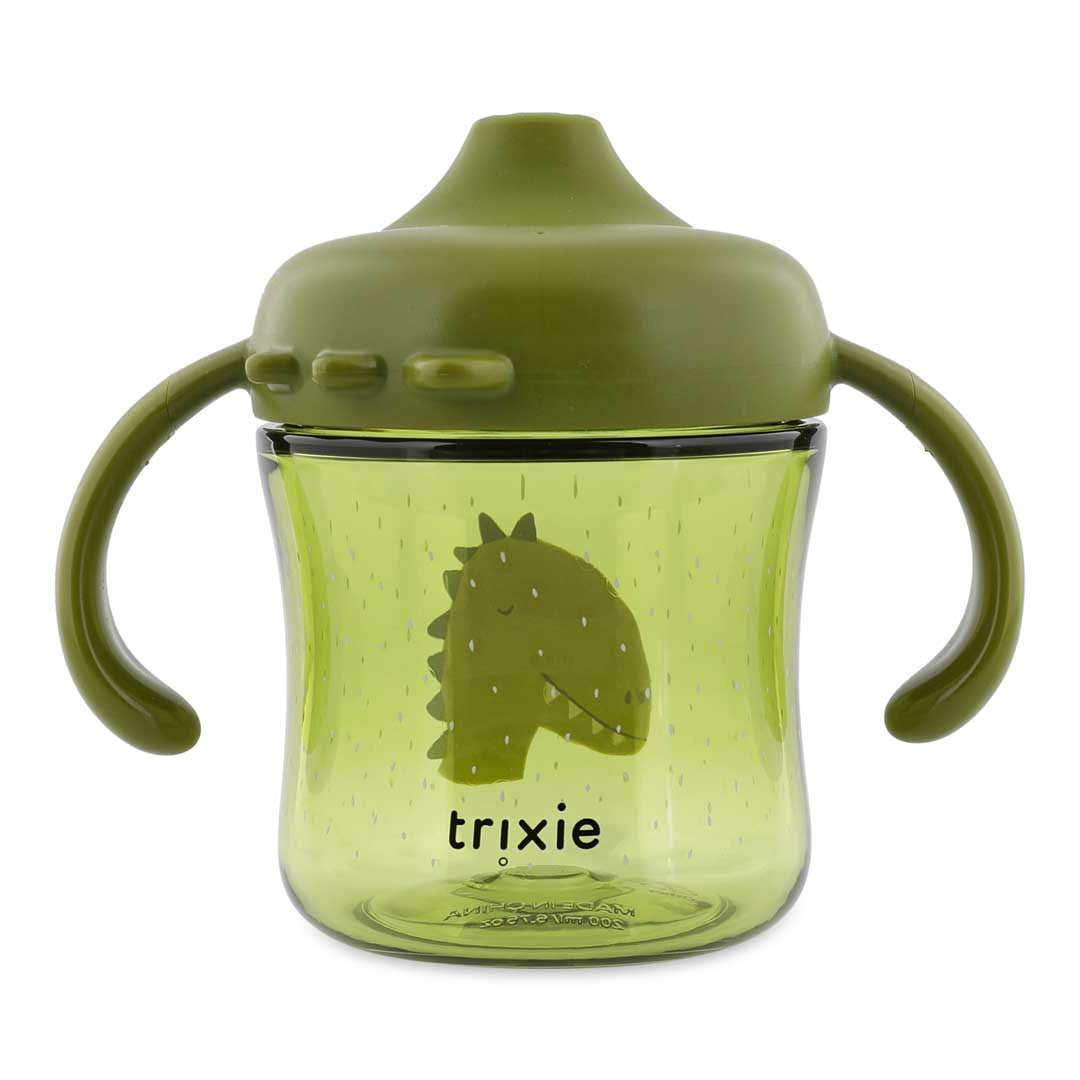 Trixie Tritan Tuitbeker 200ml met handvaten in Mr. Dino print, anti-lek ontwerp, bij De Gele Flamingo