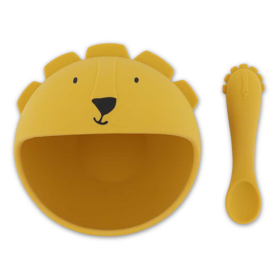 Trixie Silicone Bowl met zuignap en lepel Mr Lion, baby eetset bij De Gele Flamingo