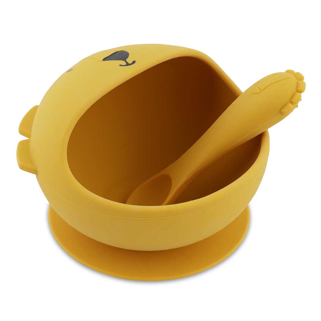 Trixie Silicone Bowl met zuignap en lepel Mr Lion, baby eetset bij De Gele Flamingo