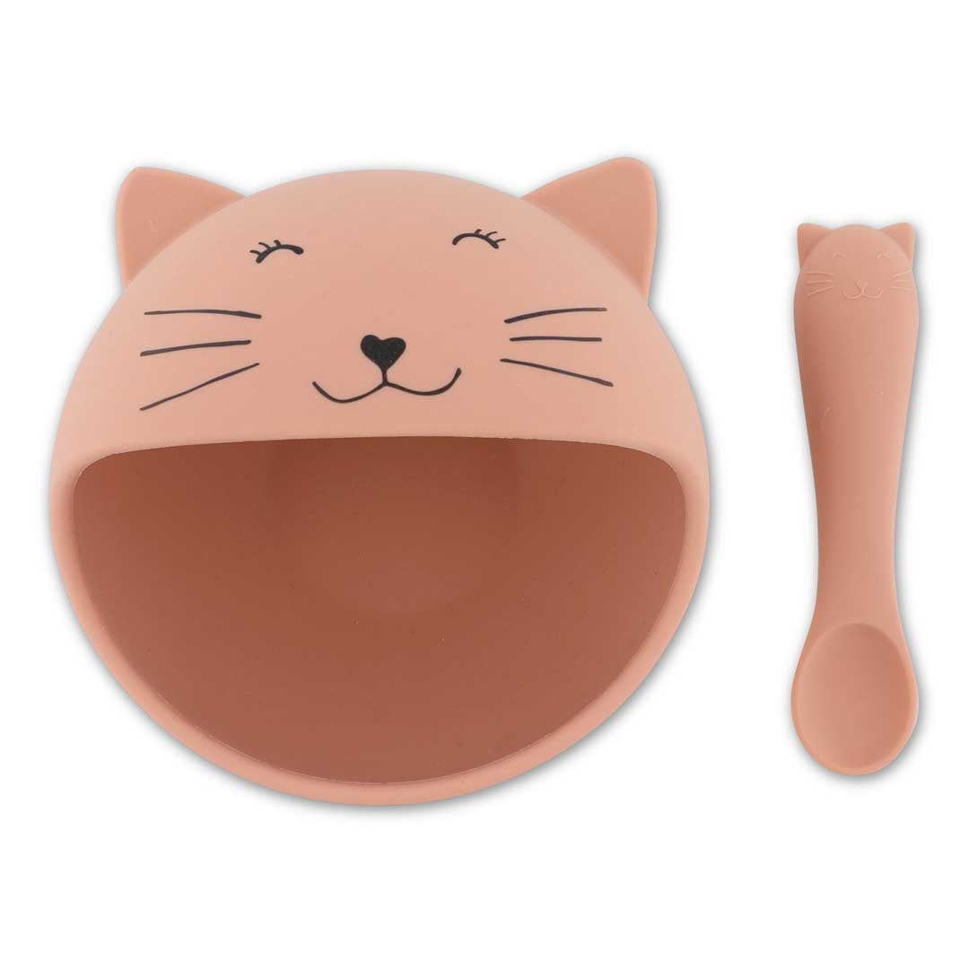 Trixie Silicone Bowl met zuignap en lepel Mrs Cat, siliconen eetset bij De Gele Flamingo