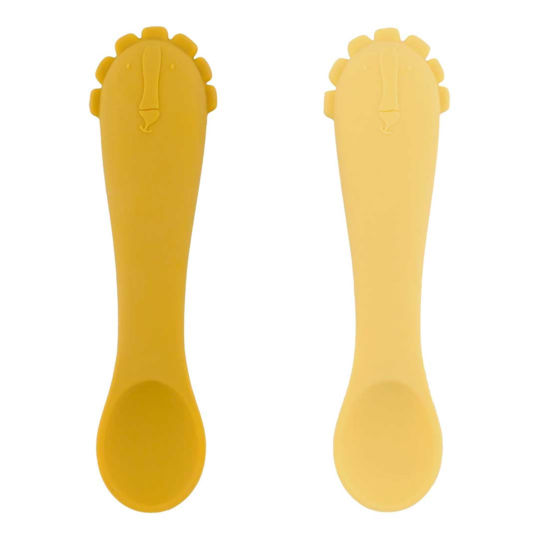 Trixie Silicone Baby Eerste Lepel Mr. Lion, 2 lepels met easy grip ontwerp, De Gele Flamingo