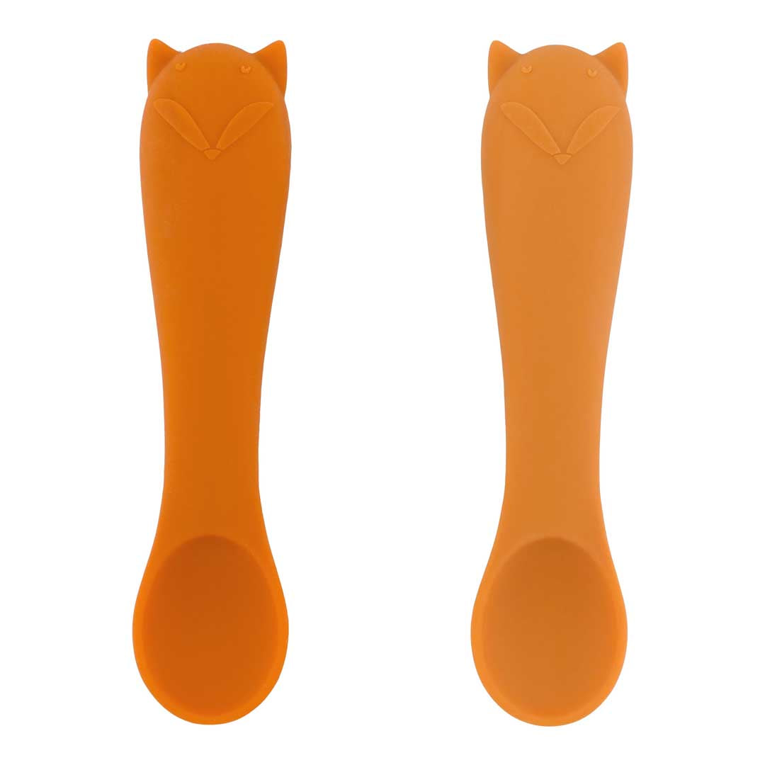 Trixie Silicone Baby Eerste Lepel Mr. Fox, 2 compacte lepels van 2x2,5x11 cm, De Gele Flamingo