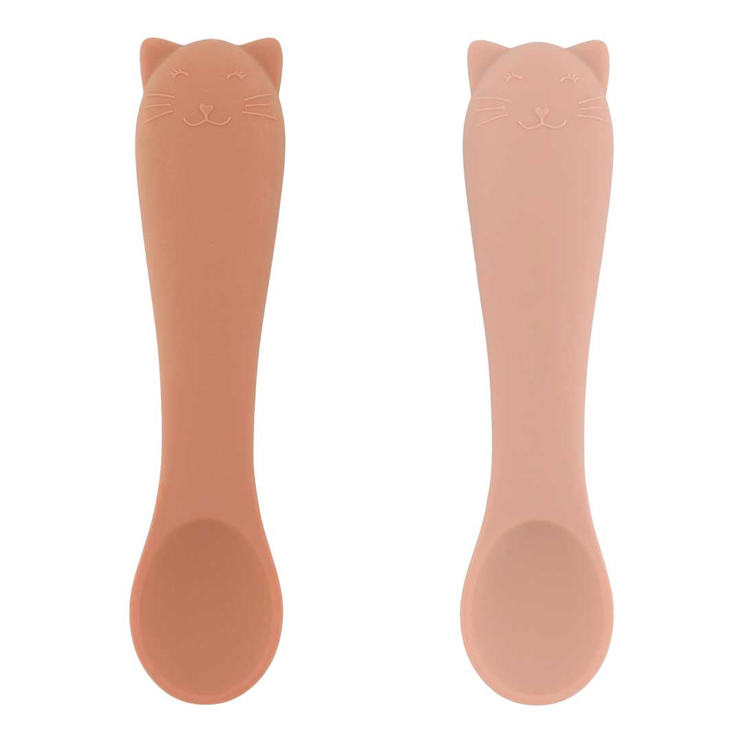 Trixie Silicone Baby Eerste Lepel Mrs. Cat, set van 2 lepels vanaf 4m, De Gele Flamingo