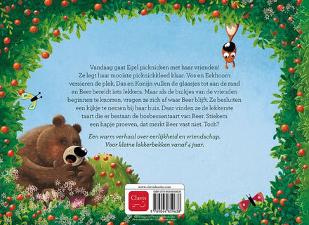 Egel en de bosbessentaart van Clavis, 32 pagina's over vriendschap en eerlijkheid, bij De Gele Flamingo.