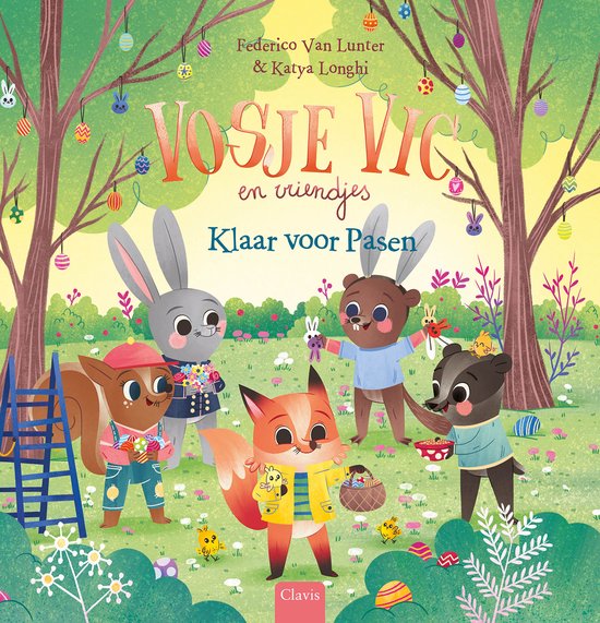 Clavis Boekje Vosje Vic en vriendjes Klaar voor Pasen met vrolijke lente-illustraties, De Gele Flamingo.
