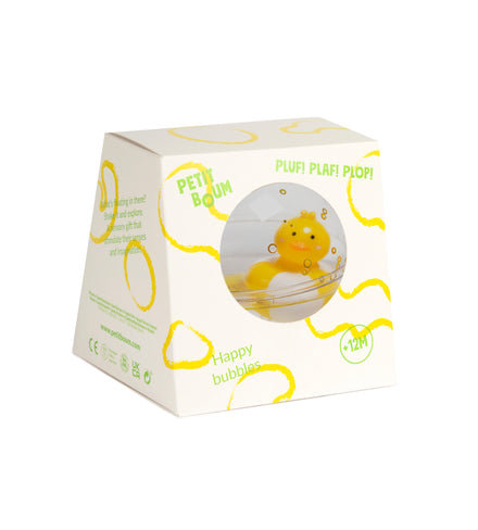 Happy Bubbles eendje van Petit Boum, bal van 10 cm voor waterpret bij De Gele Flamingo.