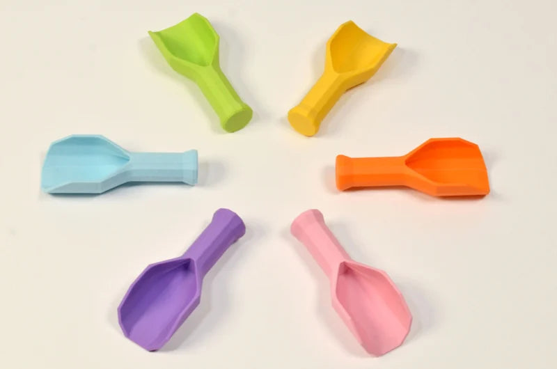 SensoryFun Pastel Schepjes set van 6 in zachte pastelkleuren, te koop bij De Gele Flamingo