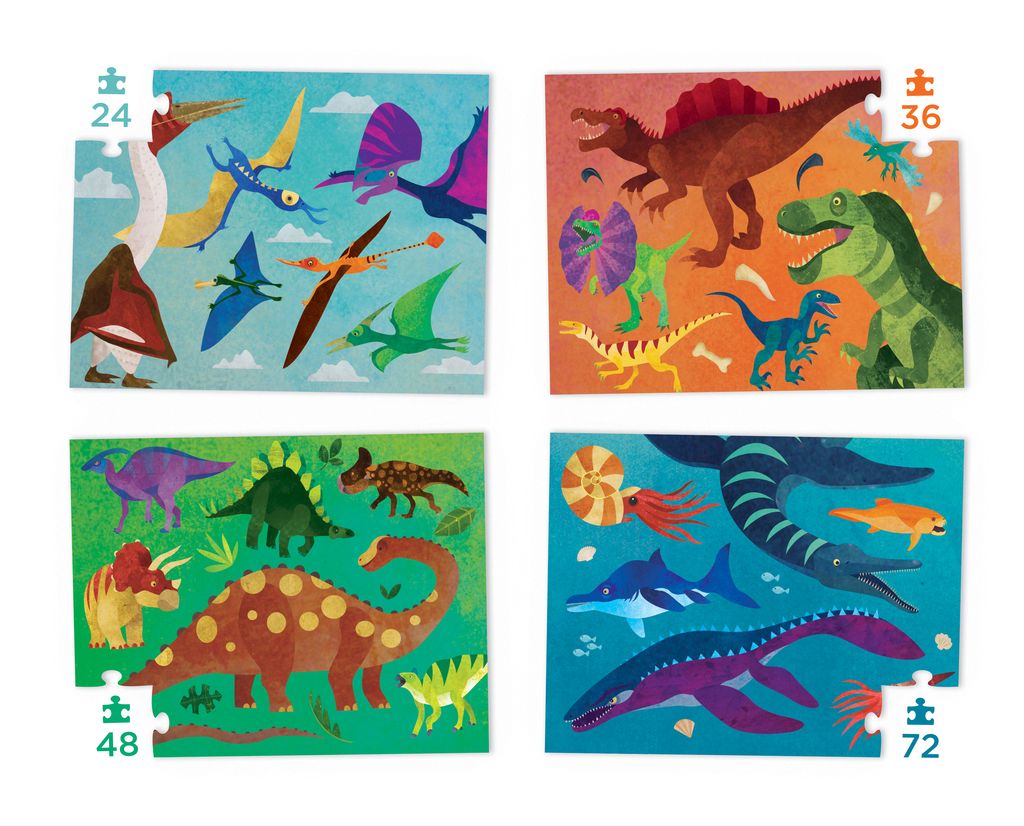 Crocodile Creek Four Puzzel Set | Dinosaurussen