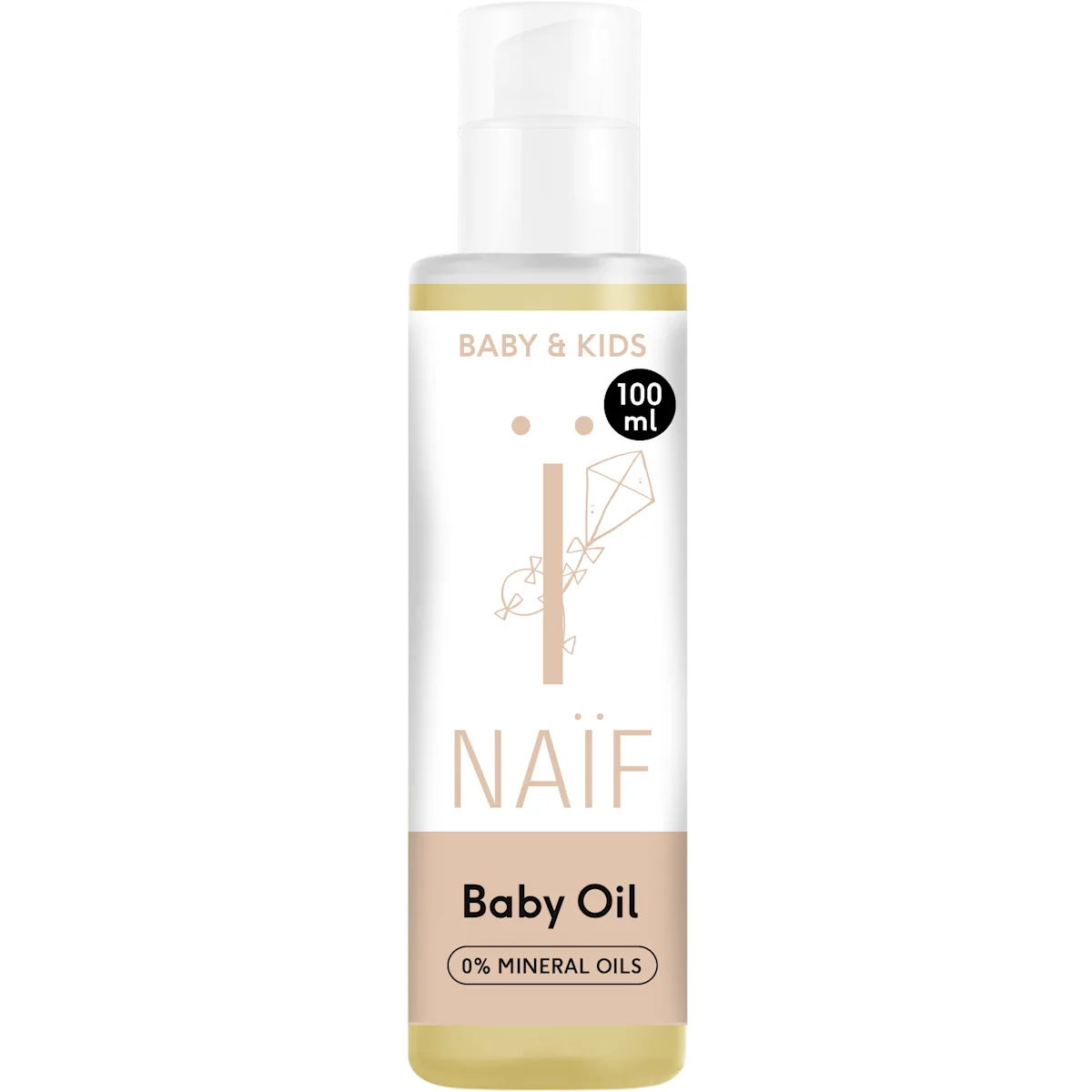 Naïf Baby Oil van 100 ml voor de gevoelige babyhuid, verkrijgbaar bij De Gele Flamingo.