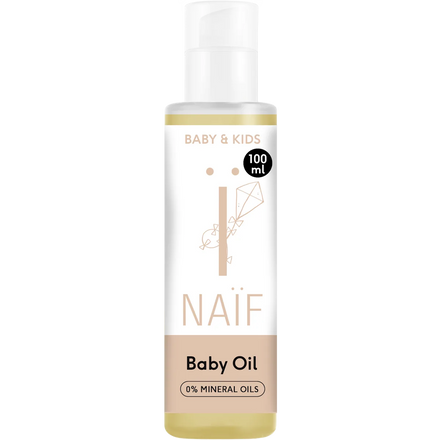 Naïf Baby Oil van 100 ml voor de gevoelige babyhuid, verkrijgbaar bij De Gele Flamingo.