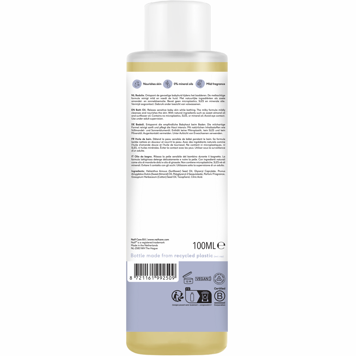 Naïf Baby en Kids Bath Oil van 100 ml voor in bad, verkrijgbaar bij De Gele Flamingo.