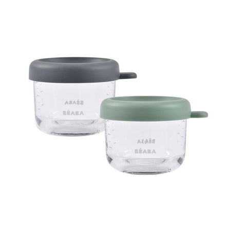 Béaba Glazen Bewaarpotjes 150ml Set van 2 | Mineral / Sage Green