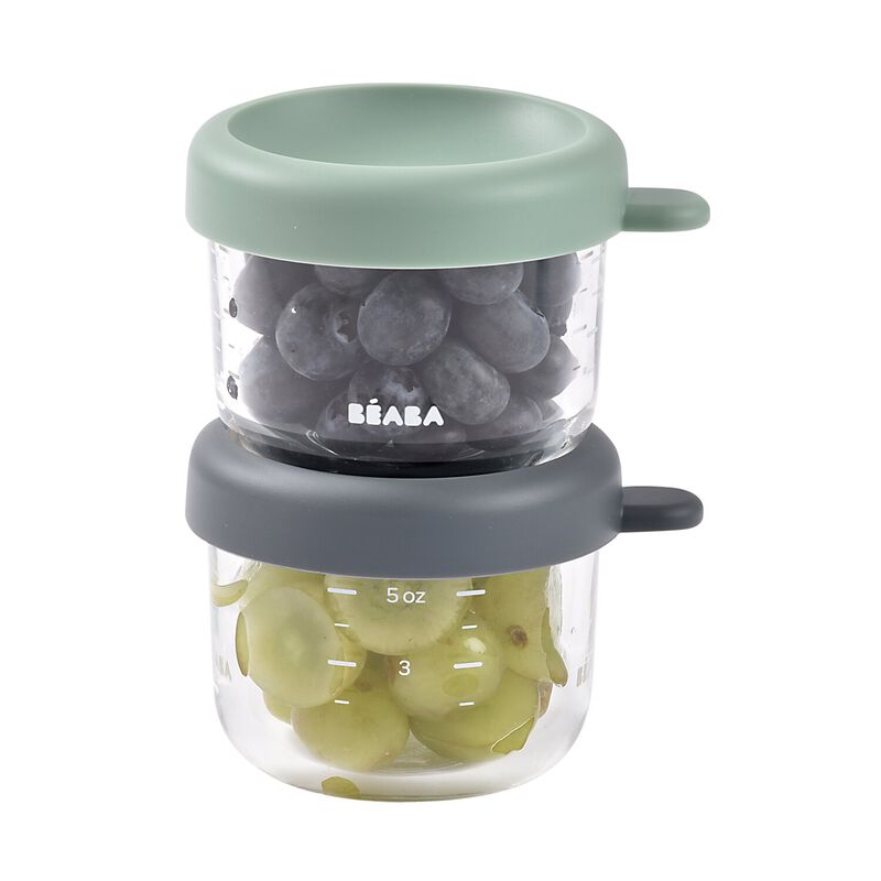 Béaba Glazen Bewaarpotjes 150ml Set van 2 | Mineral / Sage Green