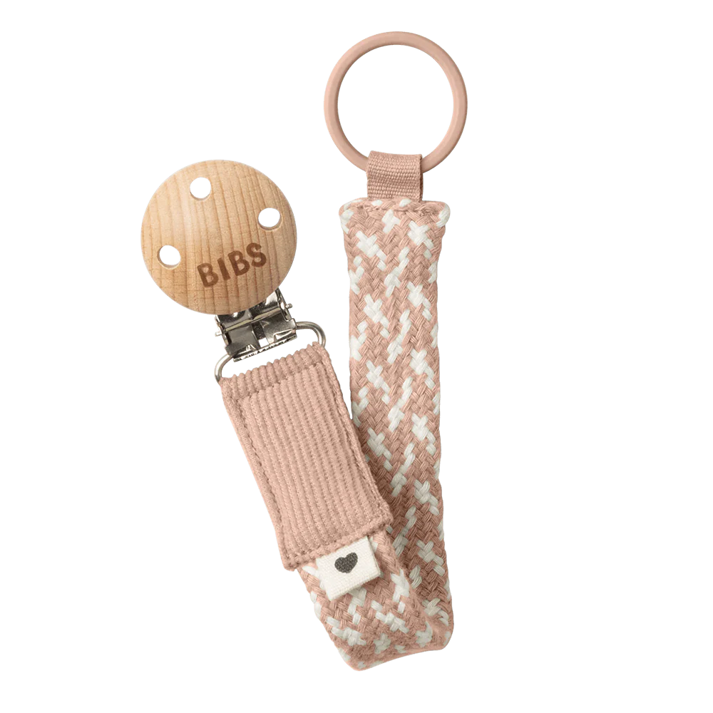 BIBS fopspeenketting Braided in Blush en Ivory van 22 cm gevlochten GOTS-katoen, bij De Gele Flamingo