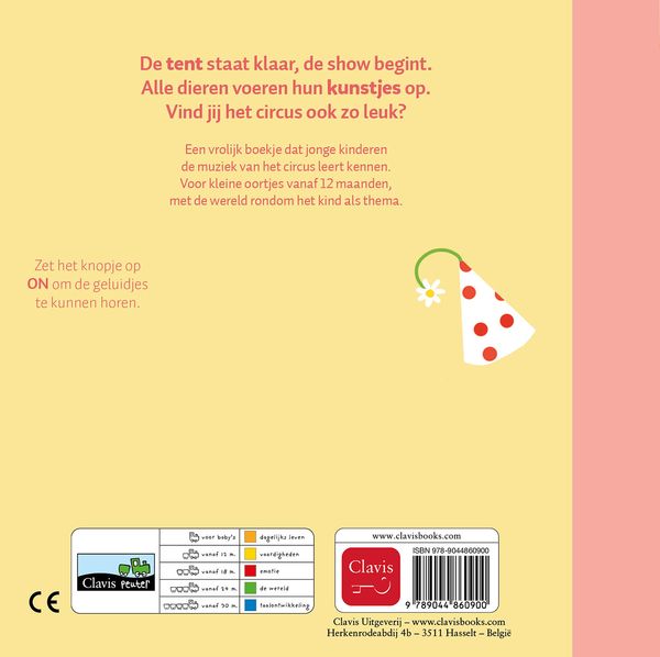 Clavis geluidenboekje Circusdeuntjes met dieren die kunstjes opvoeren, bij De Gele Flamingo.