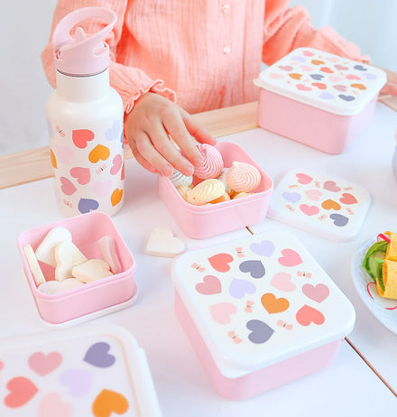 Hartjes lunch en snack box set, vier doosjes in verschillende formaten