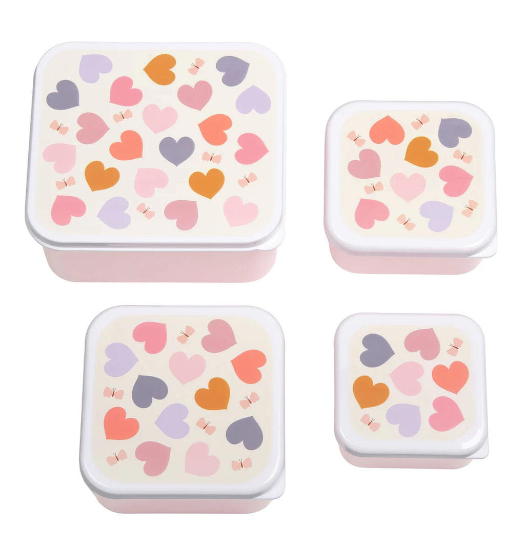 A Little Lovely Company Lunch & Snack Box Set met Hartjes-print