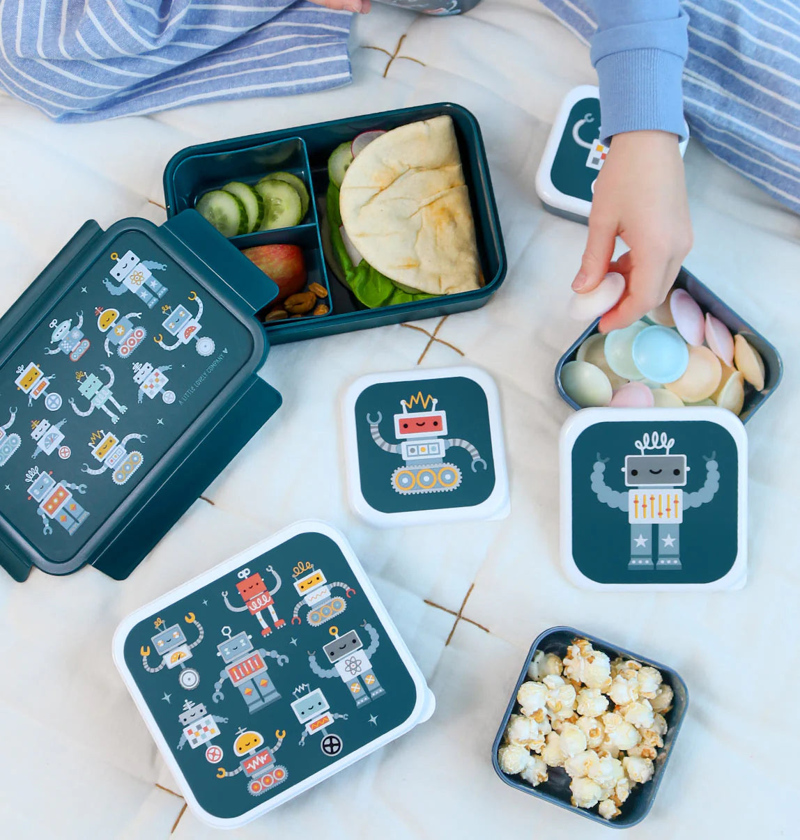A Little Lovely Company Lunch & Snack Box Set met Robots-print