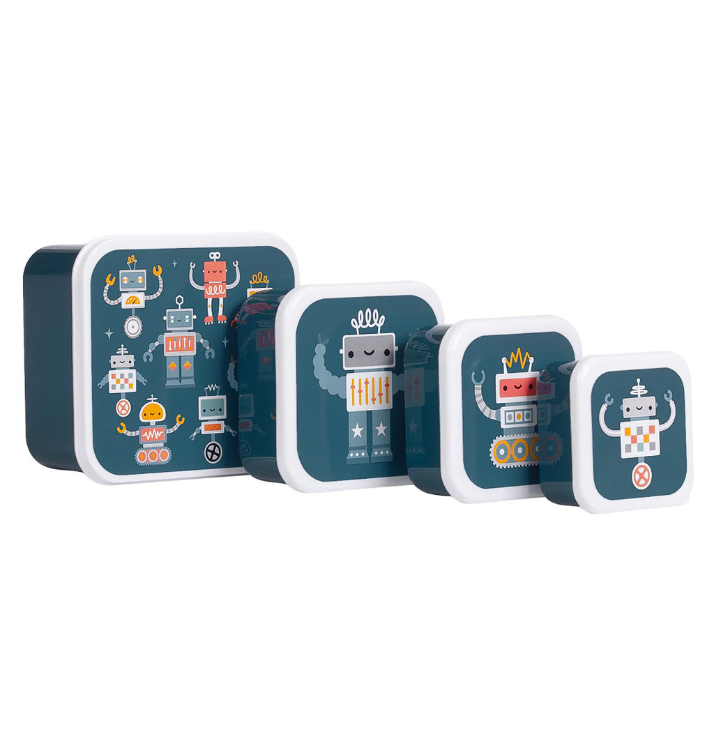 Blauwe snackdoosjes met stoere Robots-print van A Little Lovely Company