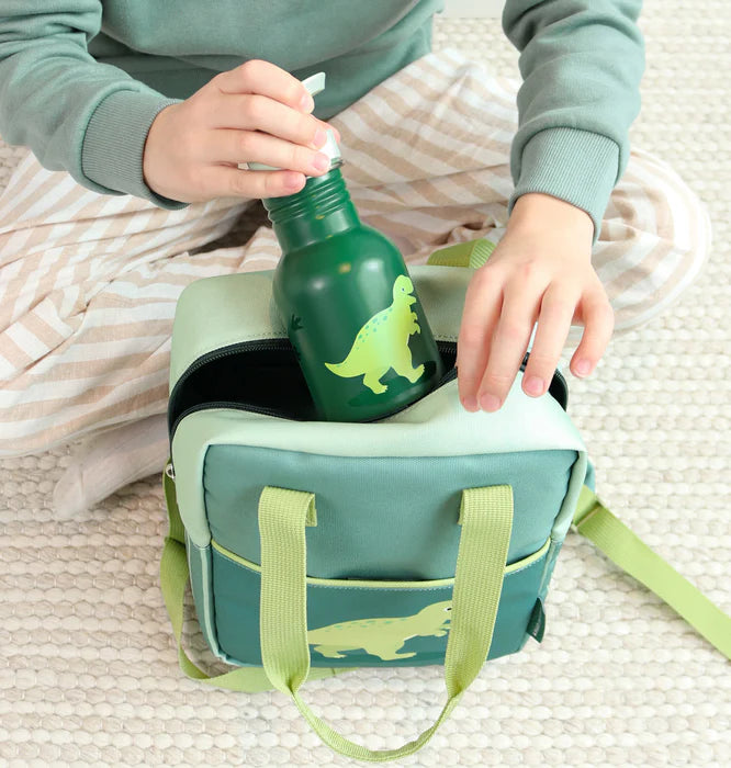 A Little Lovely Company mini RVS drinkfles 350 ml met Dinosaurussen-print in groen