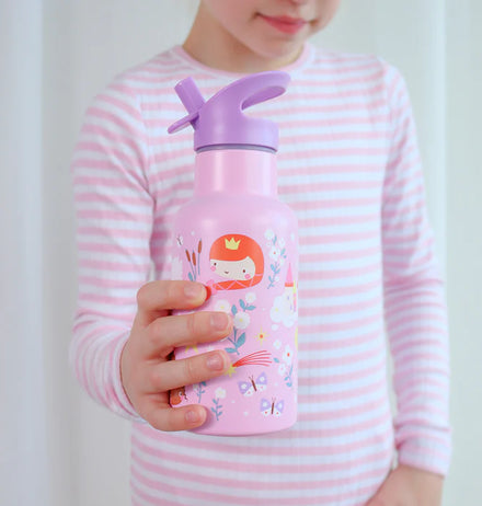 Lila RVS drinkfles Prinsessen met drinktuit en rietje