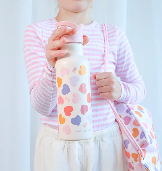A Little Lovely Company RVS drinkfles 500 ml met Hartjes-print in crème