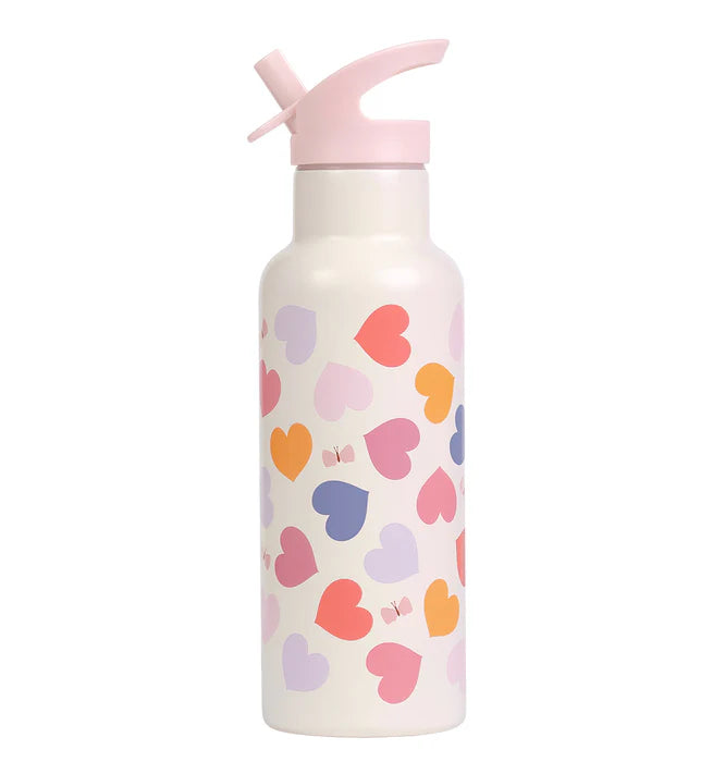 A Little Lovely Company RVS drinkfles 500 ml met Hartjes-print in crème