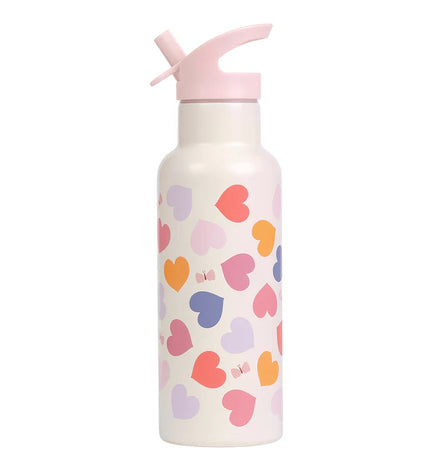 A Little Lovely Company RVS drinkfles 500 ml met Hartjes-print in crème
