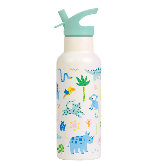 A Little Lovely Company RVS drinkfles 500 ml met Jungle-print in crème