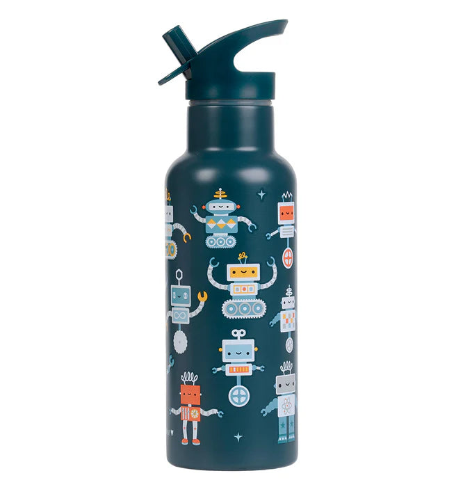 A Little Lovely Company RVS drinkfles 500 ml met Robots-print in blauw