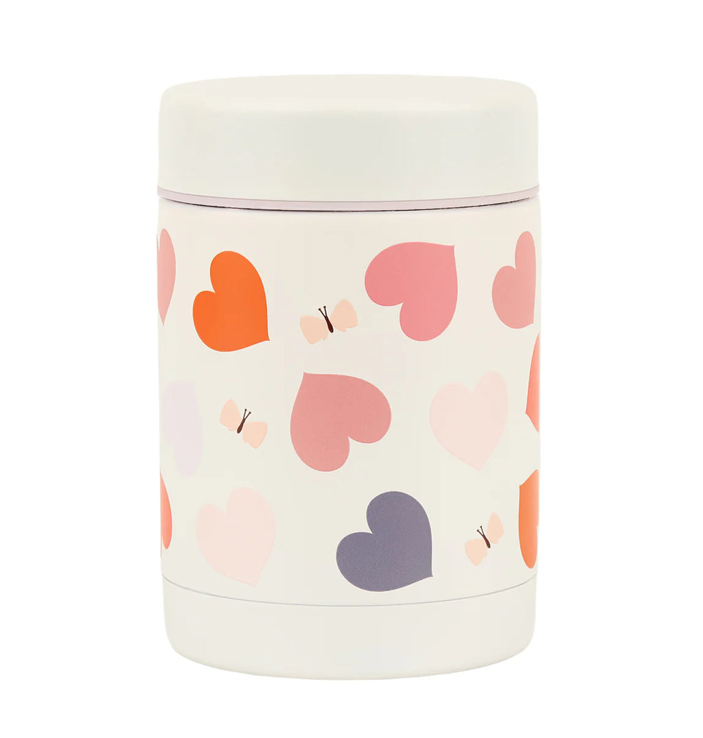 A Little Lovely Company RVS food jar 300 ml met Hartjes-print in crème