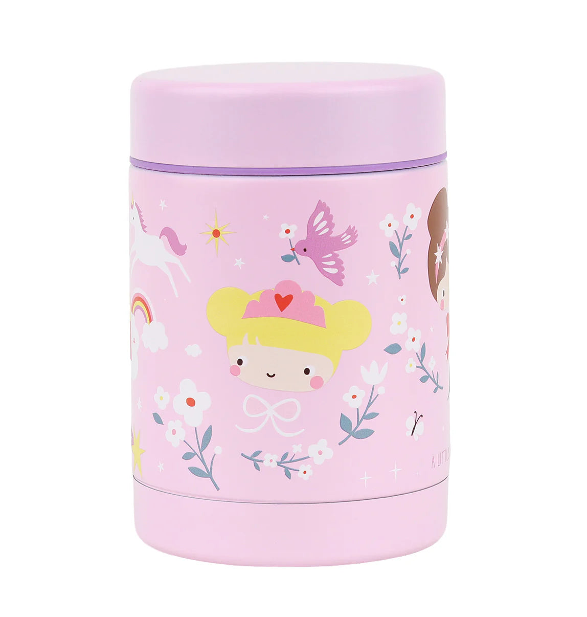 A Little Lovely Company RVS food jar 300 ml met Prinsessen-print in lila