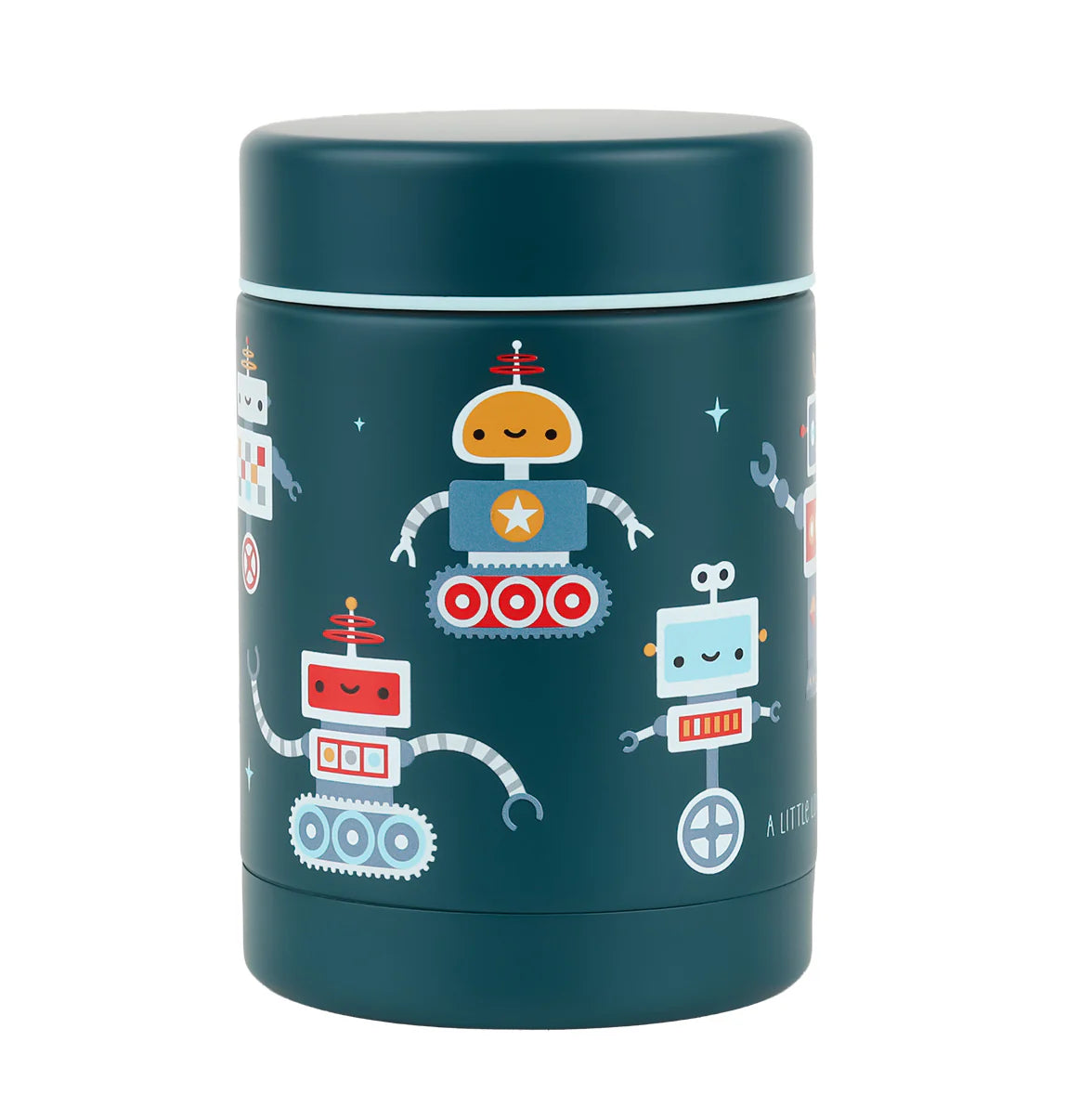 A Little Lovely Company RVS food jar 300 ml met Robots-print in blauw