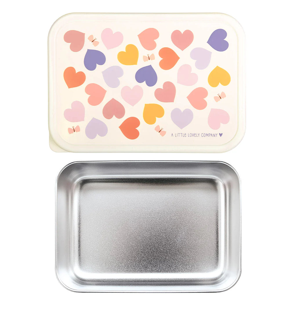 Crèmekleurige RVS lunchbox met Hartjes-print van A Little Lovely Company