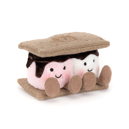 Jellycat Amuseables S'mores knuffelduo met vrolijke gezichtjes, bij De Gele Flamingo.